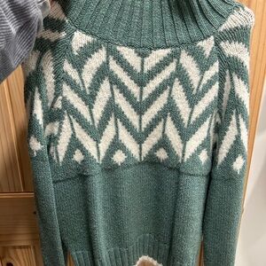 a new day Green and Cream Chevron Knit Turtleneck Sweater